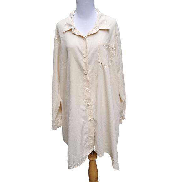 FLAX Jeanne Engelhart Pale Light Yellow Corduroy Button Down Long Tunic Top Sz M - Picture 1 of 15
